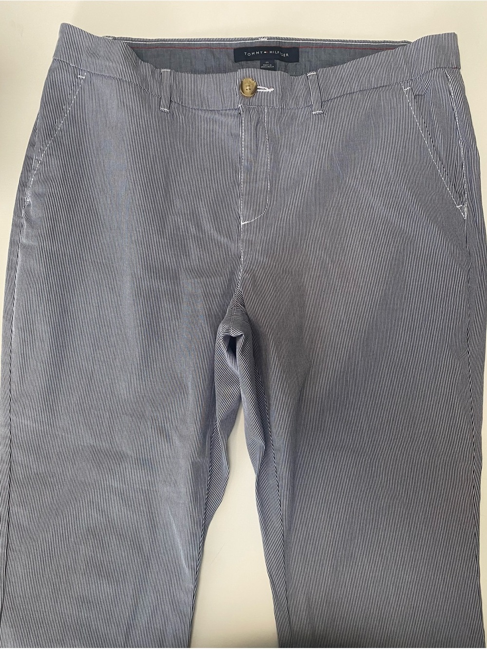 Tommy Hilfiger Blue & White Pinstripe Seersucker Chino Pants Size 14